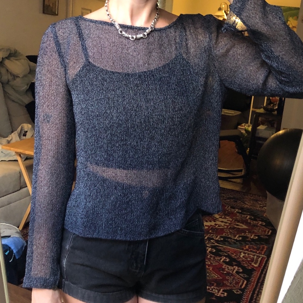 Vintage Woven Knit Sheer Button Back Long sleeve top Linda Allard Ellen Tracy